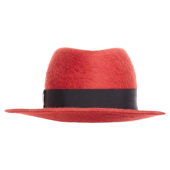Saint Laurent red rabbit felt grosgrain leather lined fedora hat - Picture 1 of 6